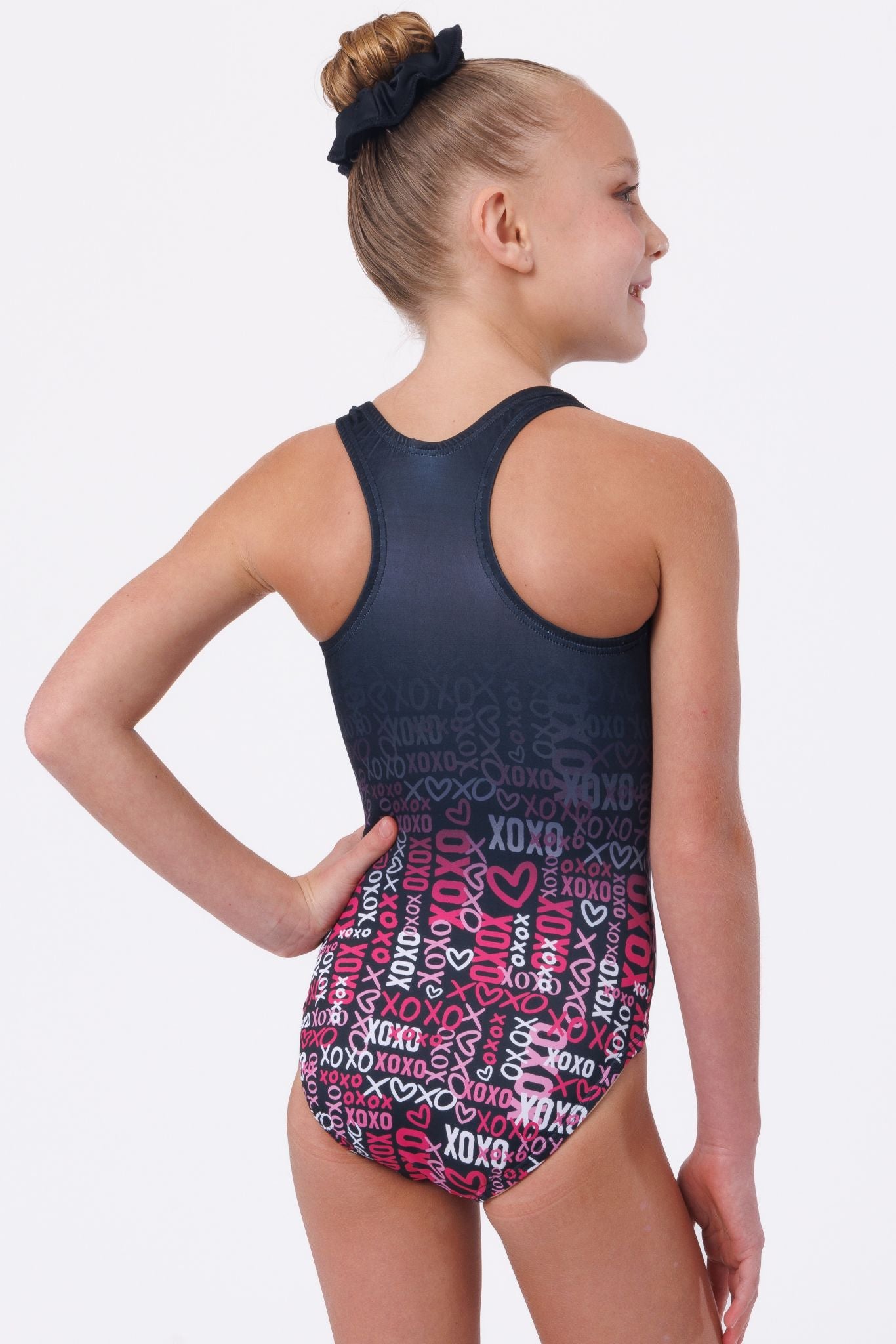 Valentines Day Gymnastics Outfit Leotard XOXO Racerback with bling. Gymnastics apparel for valentines day.