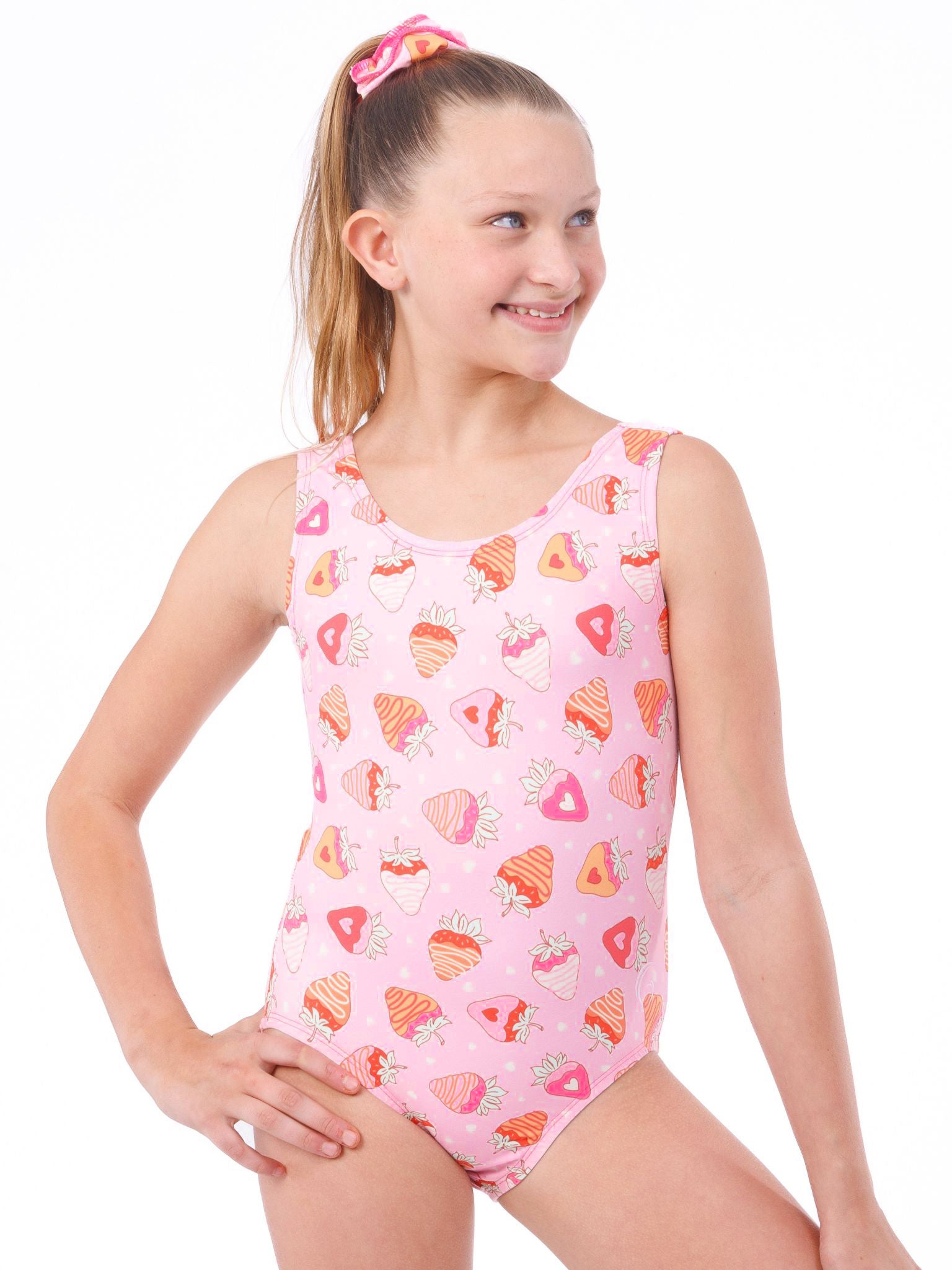Valentines Day Gymnastics Outfit Leotard strawberry leotard made from softy spandex Gymnastics apparel for valentines day.