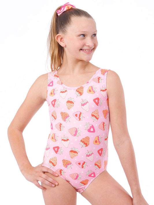 Valentines Day Gymnastics Outfit Leotard strawberry leotard made from softy spandex Gymnastics apparel for valentines day.