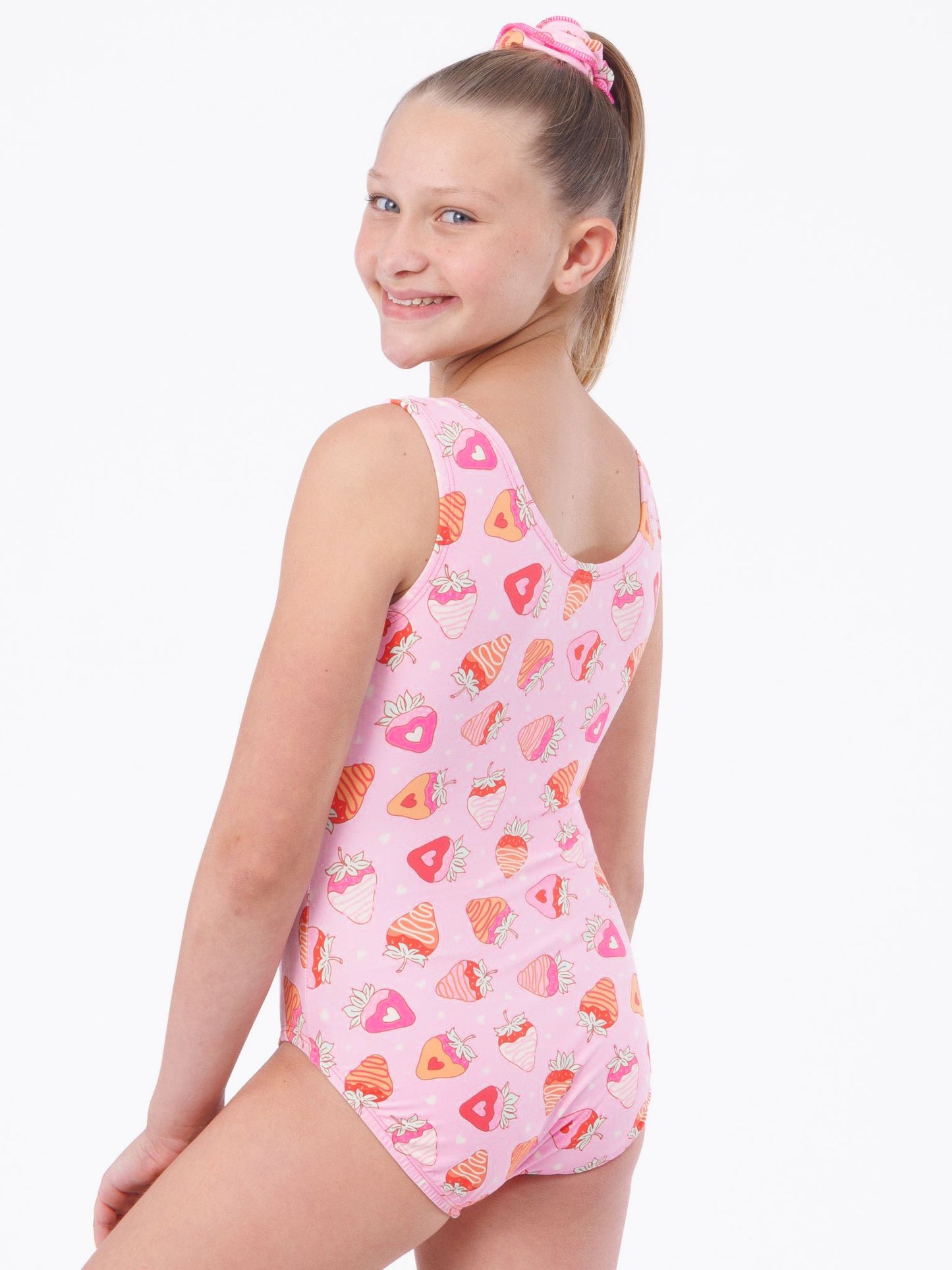Valentines Day Gymnastics Outfit Leotard strawberry leotard made from softy spandex Gymnastics apparel for valentines day.