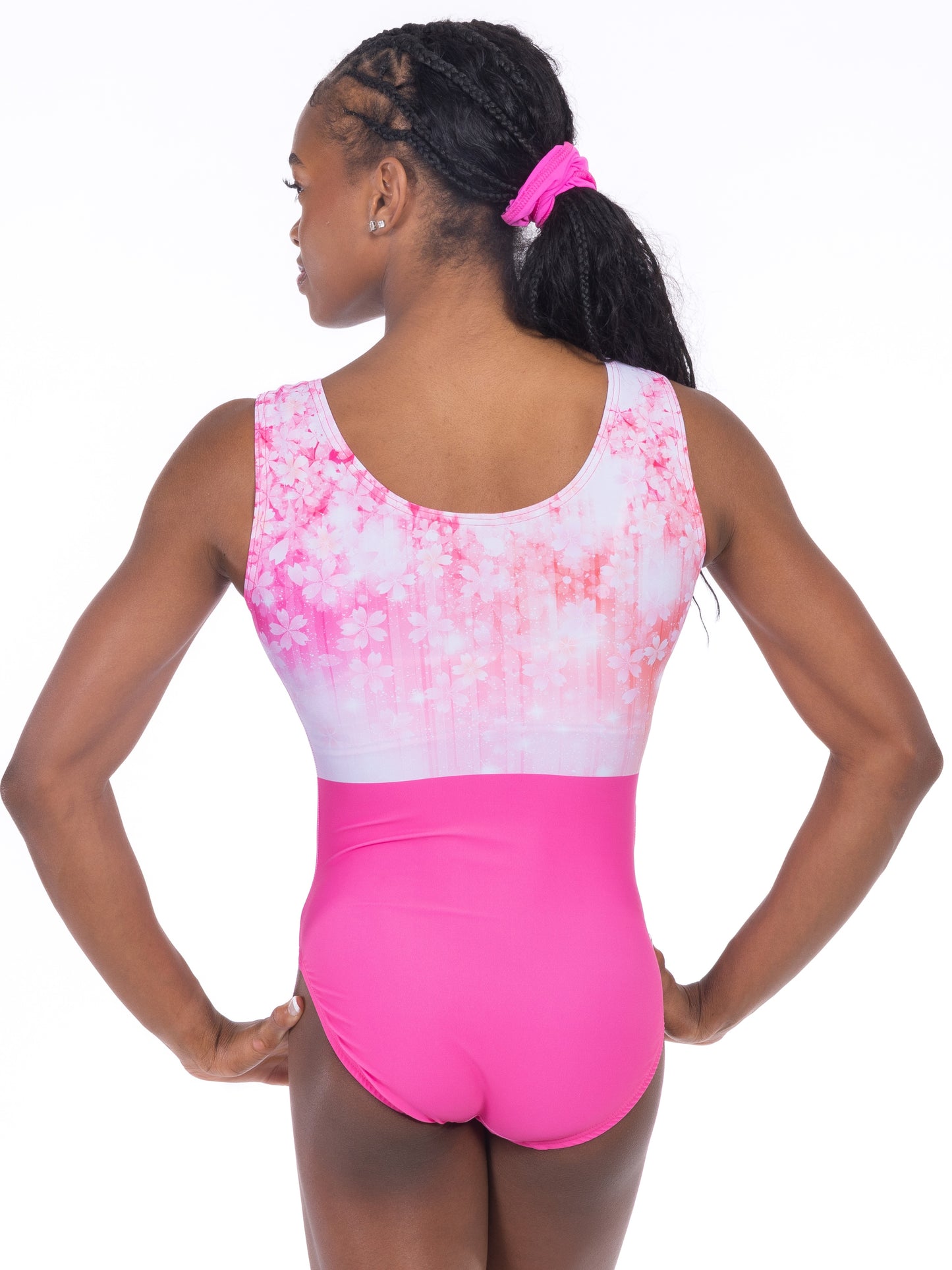 USA made gymnastics leotards. Floral printed gymnastics outfit.