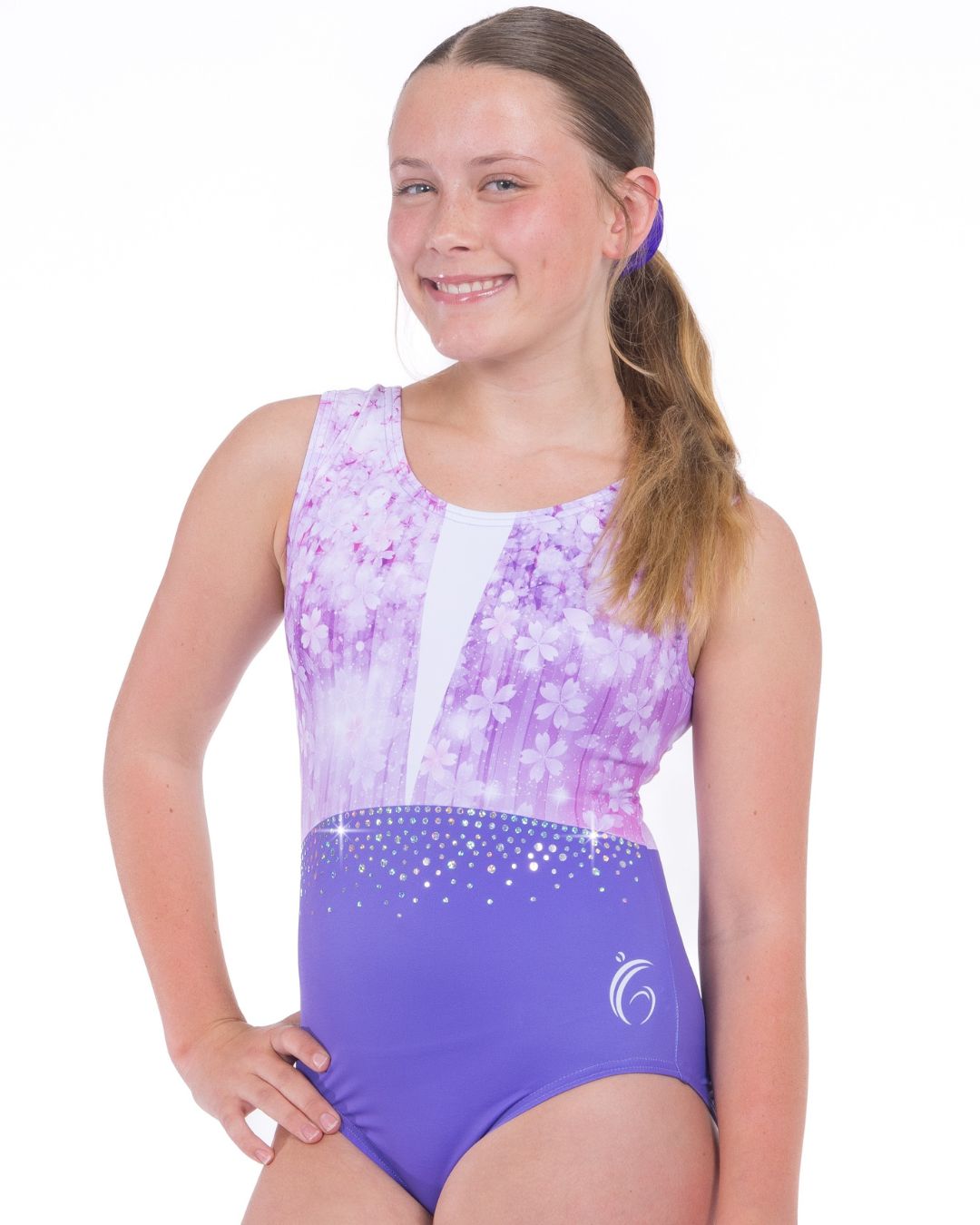 USA made gymnastics leotards. Floral printed gymnastics outfit.