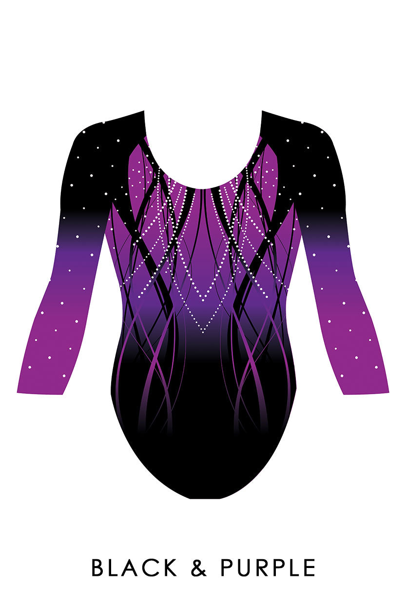 Custom Quick Ship Cascading Lines Leotard Three Quarter Sleeve
