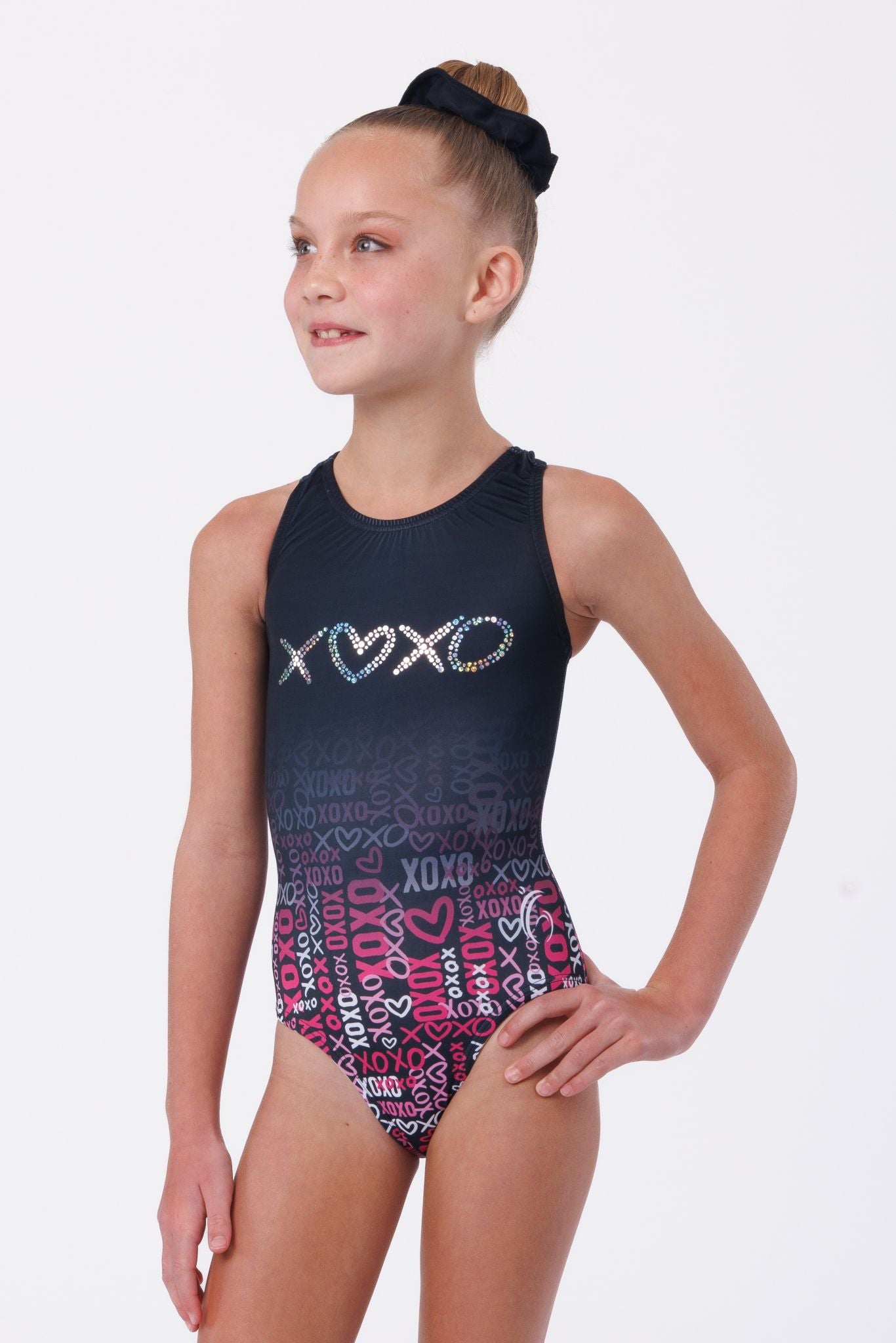 Valentines Day Gymnastics bundle Leotard XOXO Racerback with bling and pink shorts.  Gymnastics apparel for valentines day.  