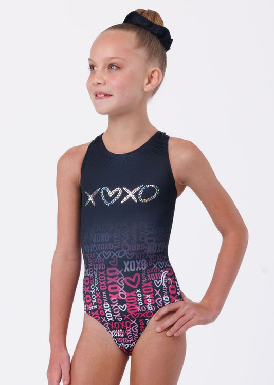 Valentines Day Gymnastics Outfit Leotard XOXO Racerback with bling.  Gymnastics apparel for valentines day.  