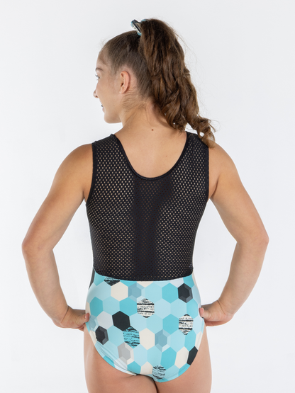 Geo Mesh Back Softy Leotard Turquoise