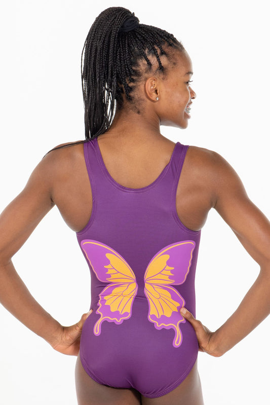 Social Butterfly  Racerback Leotard in Burgundy/Gold