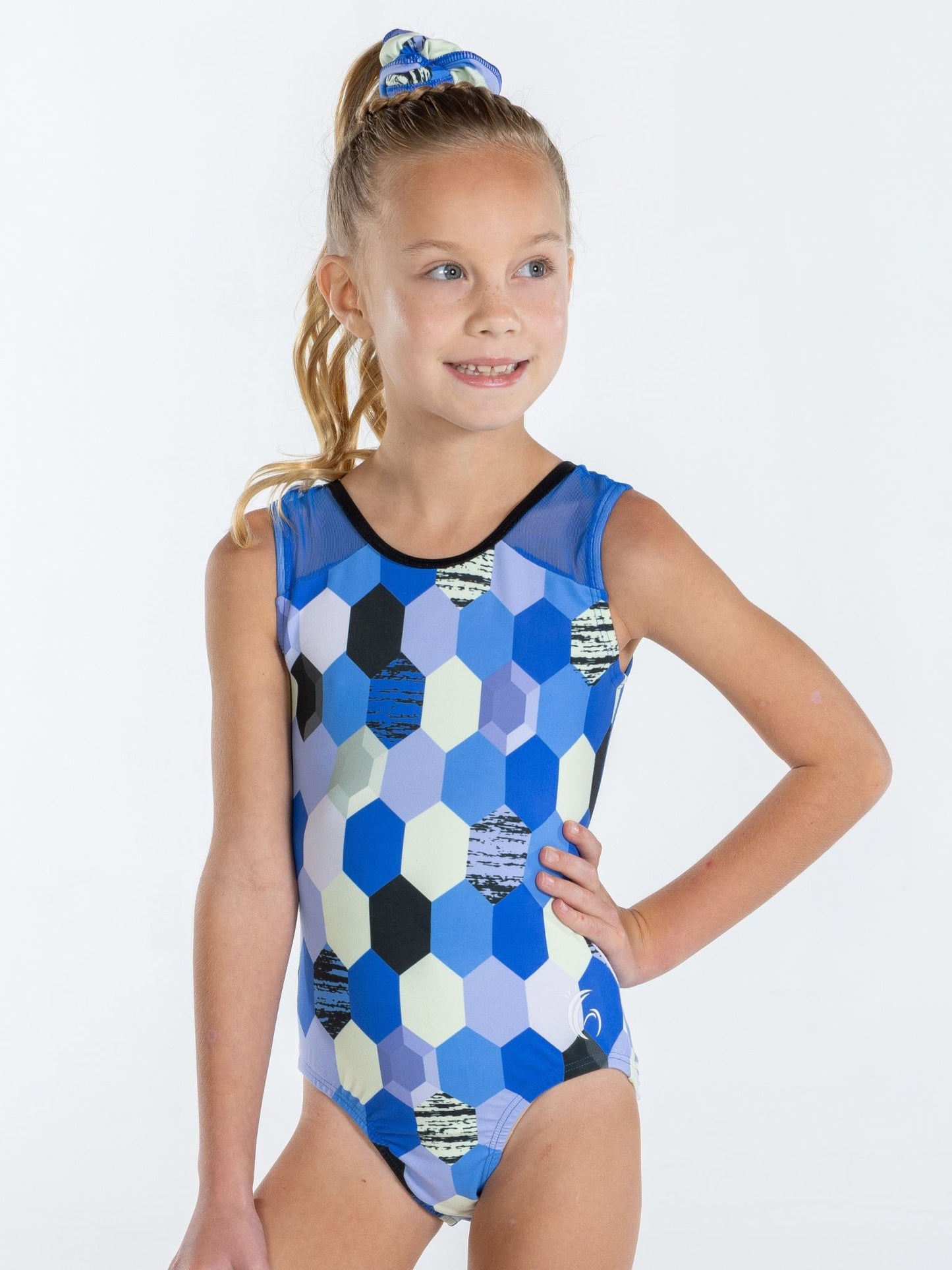 Geo Mesh Back Softy Leotard Blue