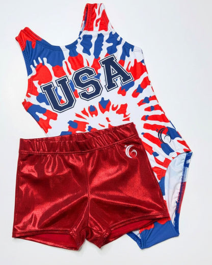 USA Tie Dye Racerback and Red Mystique Workout Short Bundle 