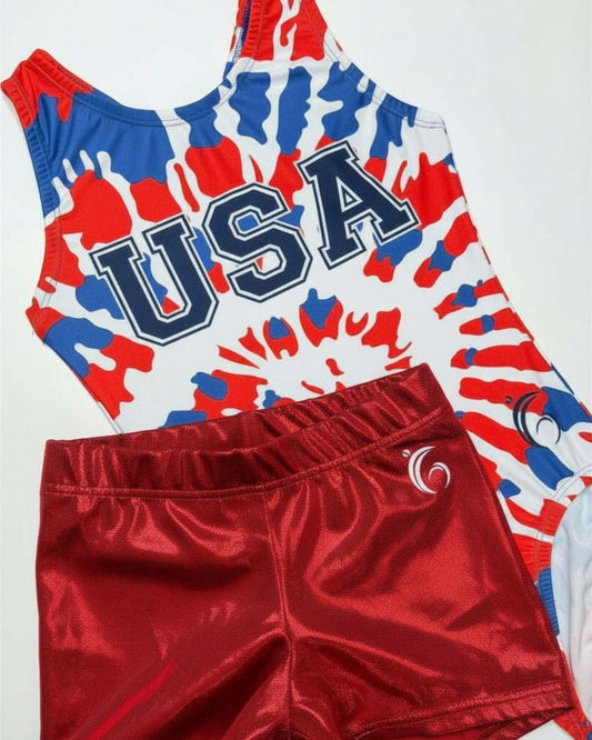 USA Tie Dye Racerback and Red Mystique Workout Short Bundle 